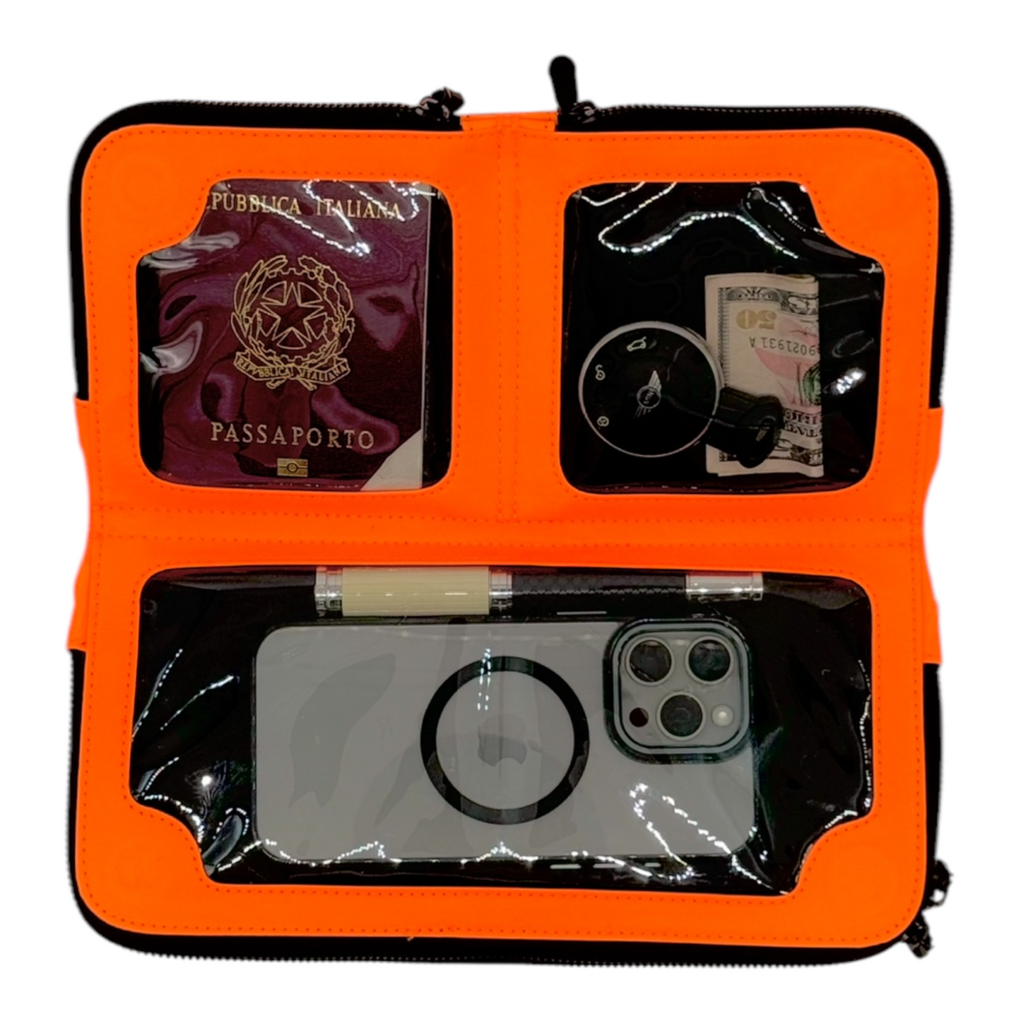 Interior of Eros Nylon bag in Orange