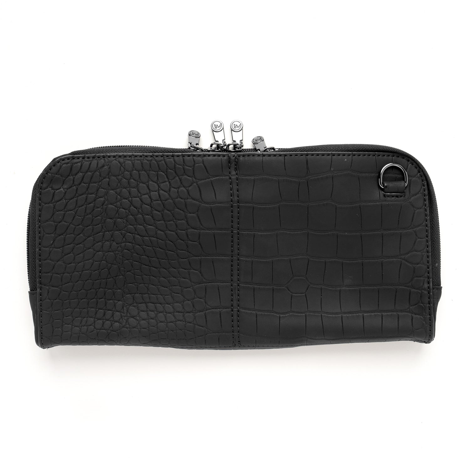 11x11-inch Osmand crossbody bag made from matte croco-embossed man-made leather (PU) with a luxurious texture and sleek finish. The bag features three compartments for organized storage, a detachable chain strap laced with PU leather for versatile crossbody wear, and gold hardware for an elegant touch. The interior has an easy-to-clean lining, making it practical for daily use or special occasions.