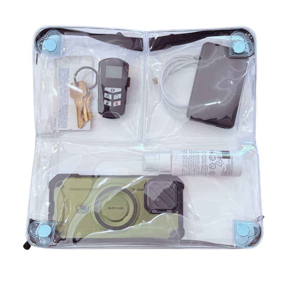 DivideNPac clear stadium bag open showing organized compartments - NFL approved with multiple sections