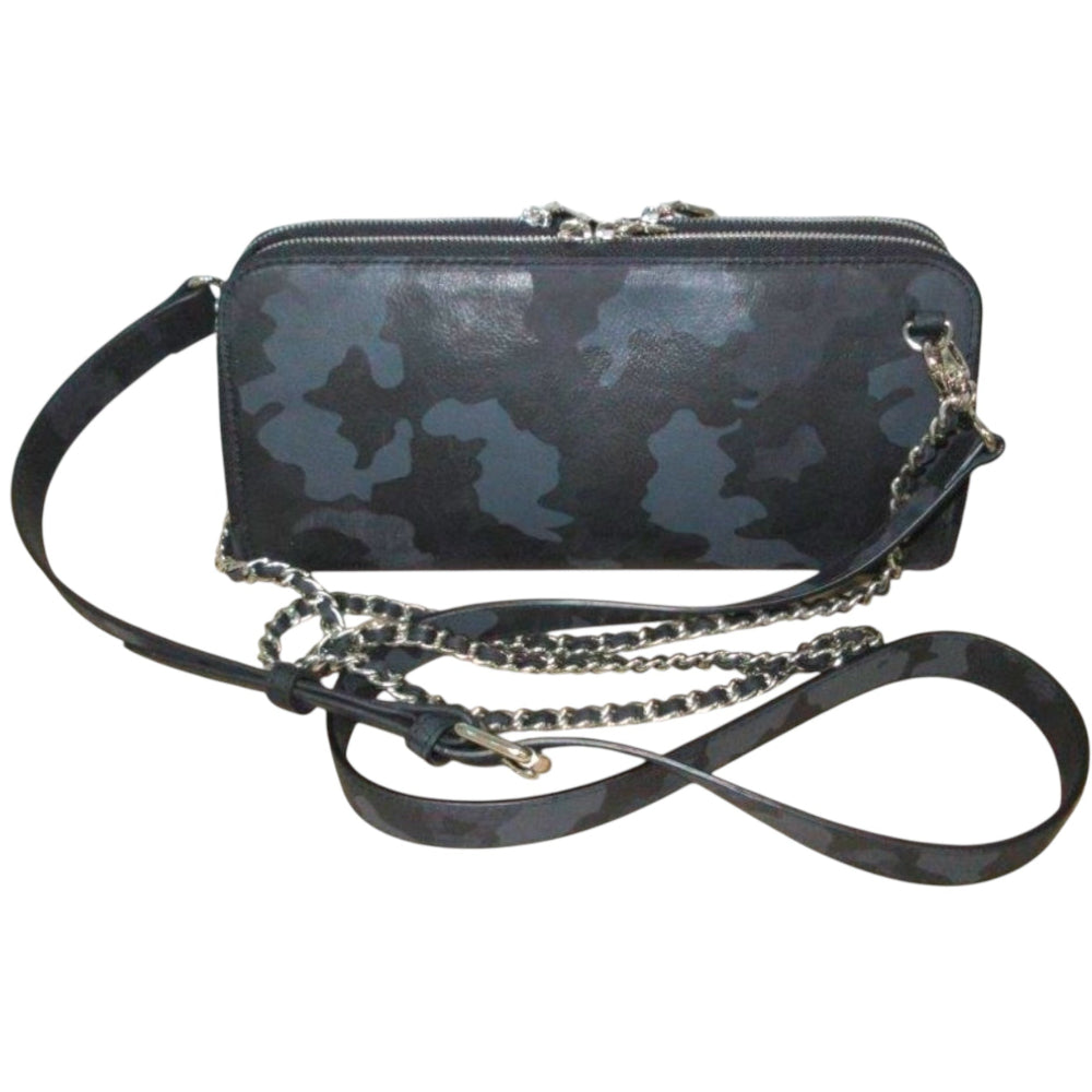 House of Alimena black camo crossbody bag with chain and leather strap - luxury leather handbag with organized compartments